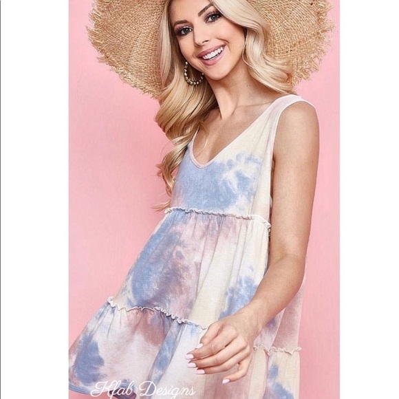 New! Clearance 🎉 Soft Pastels Cotton Stretch Tie Dye Tiered Top - Picture 7 of 15